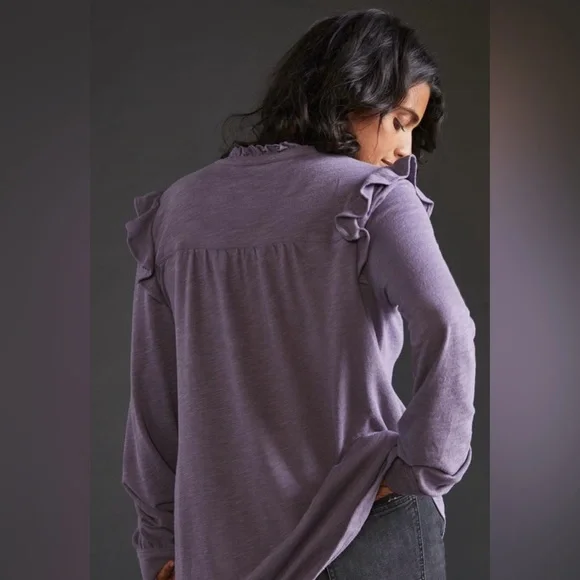Anthropologie Pilcro Lilac Purple Ruffle Thermal Henley, size XS, EUC! - Picture 2 of 7